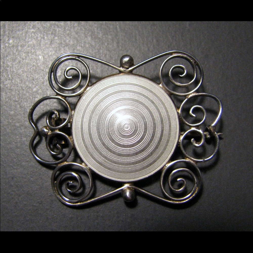 Vintage ASKEL HOLMSEN NORWAY sterling white GUILLOCHE ENAMEL pin brooch
